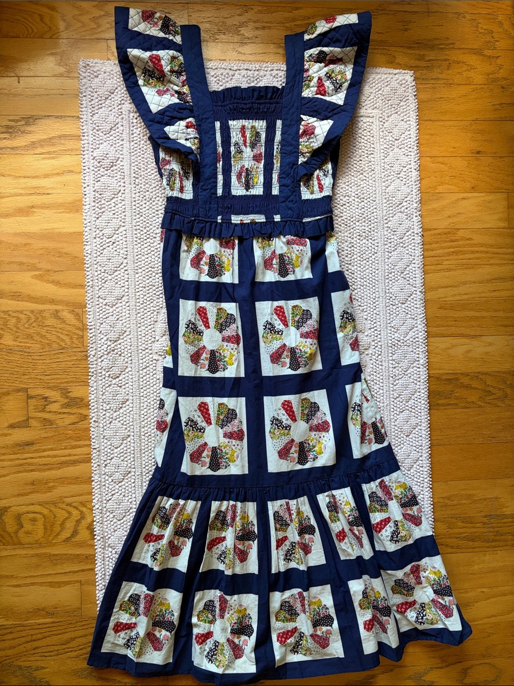 Sea New York Pippin Patchwork Smocked Maxi Dress Blue Floral